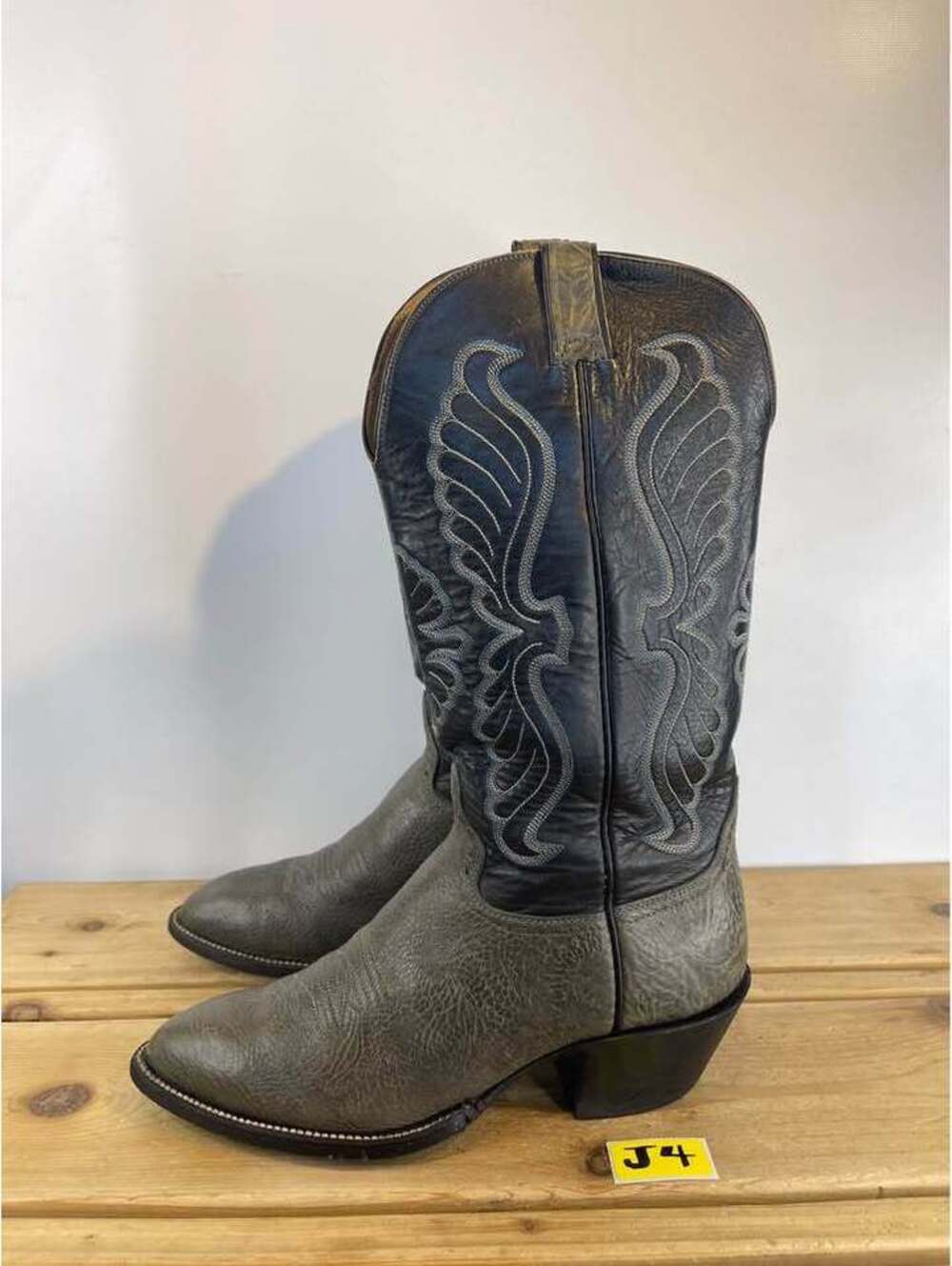 Hondo 8940 Men’s 10 D Cowboy Boots Grey Bullhide Leather Black Shaft Western
